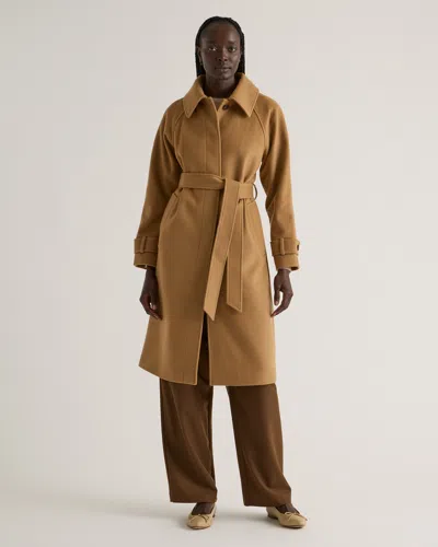 Quince Women's Italian Wool Belted Point Collar Coat In Caramel