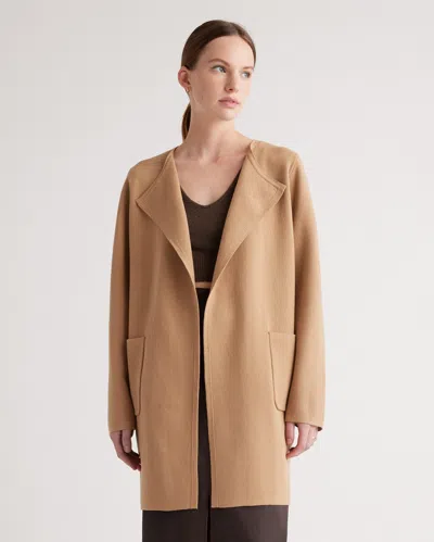 Quince Women's Knit Collarless Coat In Camel