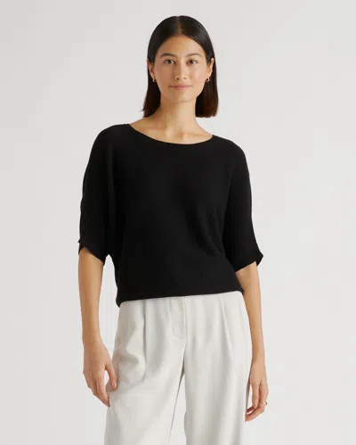 Quince Women's Lightweight Cotton Cashmere Link-stitch Dolman Sweater In Black