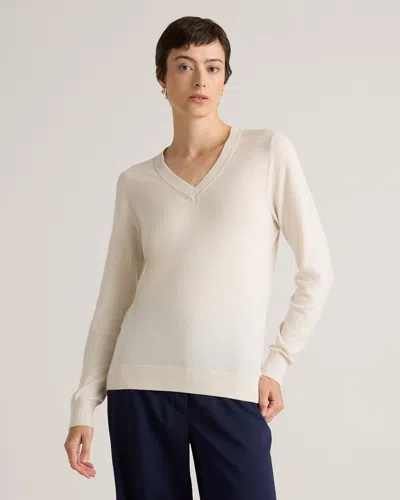 Quince Women's Lightweight Cotton Cashmere V-neck Sweater In Heather Bone