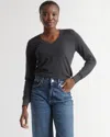 Quince Women's Lightweight Cotton Cashmere V-neck Sweater In Heather Charcoal