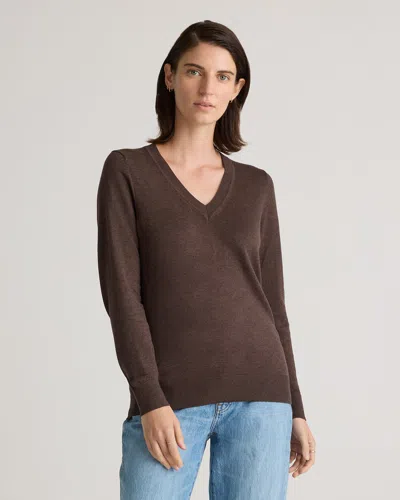 Quince Women's Lightweight Cotton Cashmere V-neck Sweater In Mocha Heather