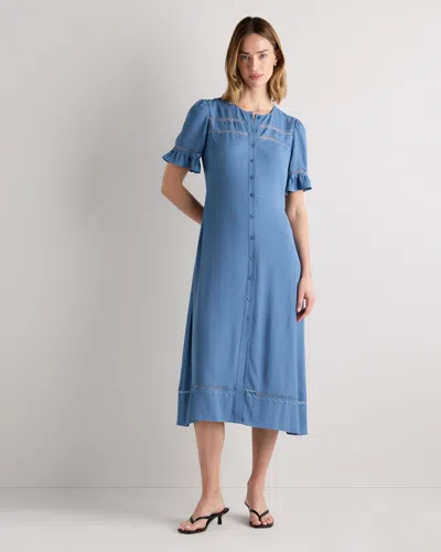 Quince Women's Lightweight Crepe Lace Inset Midi Dress