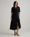 Quince Women's Lightweight Crepe Lace Inset Midi Dress In Black