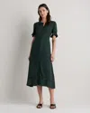 Quince Women's Lightweight Crepe Lace Inset Midi Dress In Green