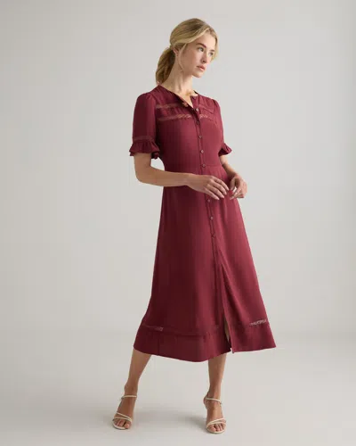 Quince Women's Lightweight Crepe Lace Inset Midi Dress In Maroon