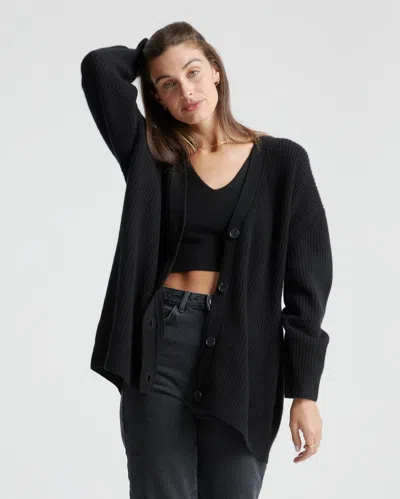 Quince Women's Mongolian Spring Cashmere Oversized Boyfriend Cardigan Sweater In Black