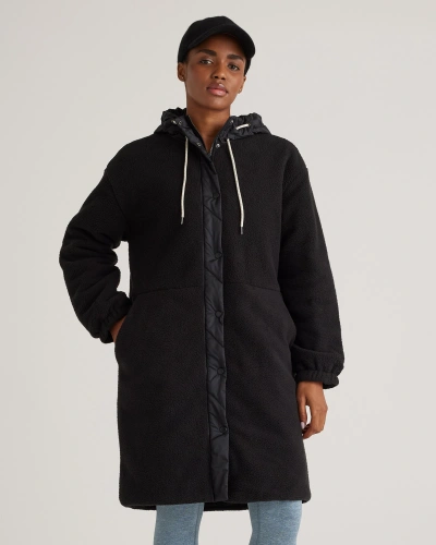 Quince Women's Long Hooded Sherpa Jacket In Black