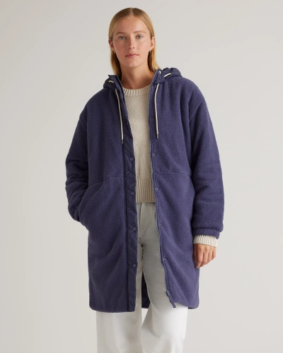 Quince Women's Long Hooded Sherpa Jacket In Navy