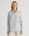 Quince Women's 100% European Linen Long Sleeve Shirt In Blue Pinstripe