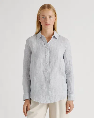 Quince Women's 100% European Linen Long Sleeve Shirt In Blue Pinstripe