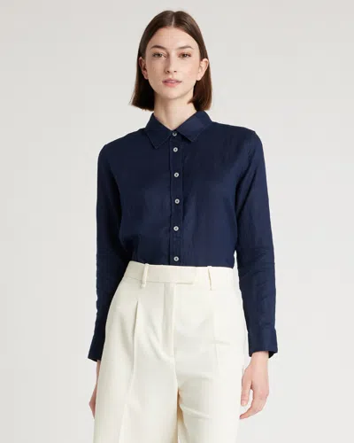 Quince Women's 100% European Linen Long Sleeve Shirt In Deep Navy