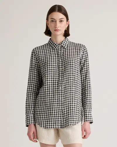 Quince Women's 100% European Linen Long Sleeve Shirt In Khaki / Black Gingham