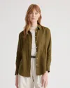 Quince Women's 100% European Linen Long Sleeve Shirt In Martini Olive
