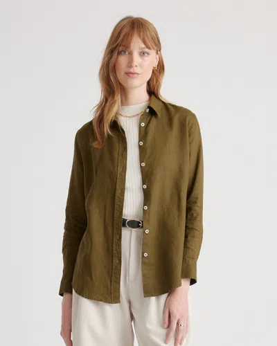 Quince Women's 100% European Linen Long Sleeve Shirt In Martini Olive