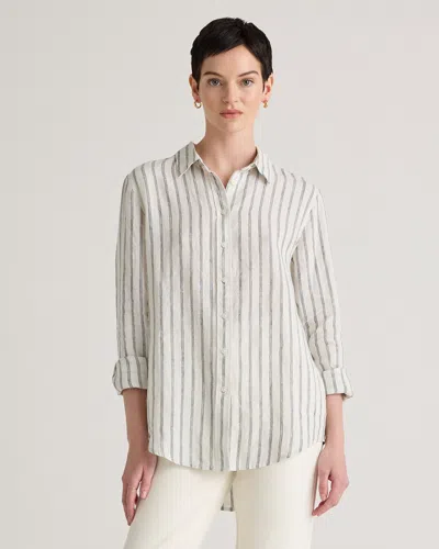 Quince Women's Long Sleeve Shirt In Oatmeal / Black Stripe