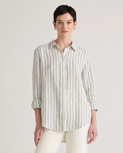 Quince Women's 100% European Linen Long Sleeve Shirt In Oatmeal / Black Stripe