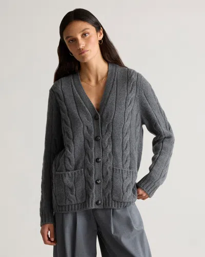 Quince Women's Luxe Baby Cashmere Cable Cardigan Sweater In Heather Pewter