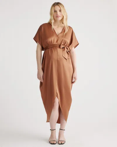 Quince Women's Maternity Dress In Copper Brown