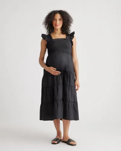 QUINCE WOMEN'S POPLIN MATERNITY SMOCKED MIDI DRESS