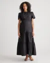 Quince Women's Poplin Maternity Tiered Maxi Dress In Black