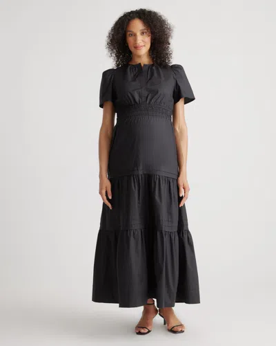Quince Women's Poplin Maternity Tiered Maxi Dress In Black