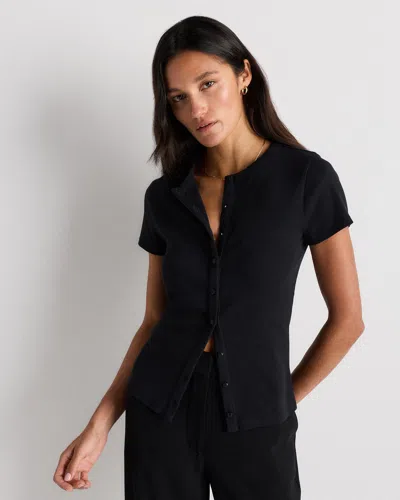 Quince Women's Micro-rib Button T-shirt In Black