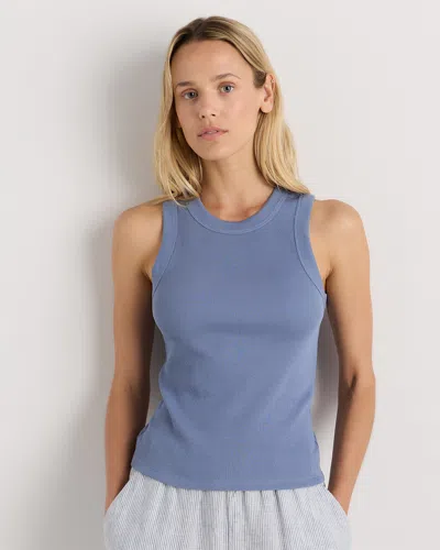 Quince Women's Micro-rib Cropped Cutaway Tank Top In Blue