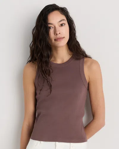Quince Women's Micro-rib Cropped Cutaway Tank Top In Brown