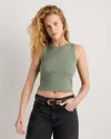Quince Women's Micro-rib Cropped Cutaway Tank Top In Green