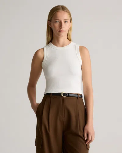Quince Women's Micro-rib Cropped Cutaway Tank Top In White