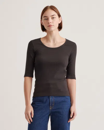 Quince Women's Micro-rib Elbow Sleeve T-shirt In Black