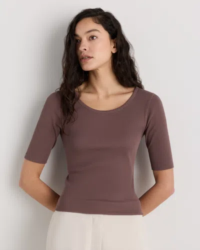 Quince Women's Micro-rib Elbow Sleeve T-shirt In Brown