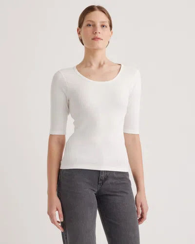 Quince Women's Micro-rib Elbow Sleeve T-shirt In White