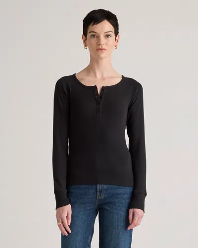Quince Women's Micro-rib Henley Long Sleeve T-shirt In Black