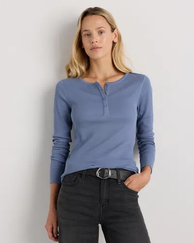 Quince Women's Micro-rib Henley Long Sleeve T-shirt In Blue