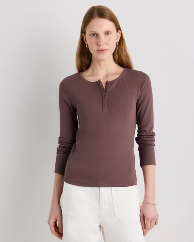 Quince Women's Micro-rib Henley Long Sleeve T-shirt In Brown
