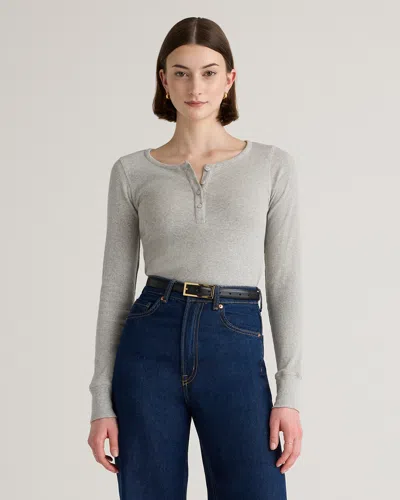 Quince Women's Micro-rib Henley Long Sleeve T-shirt In Gray
