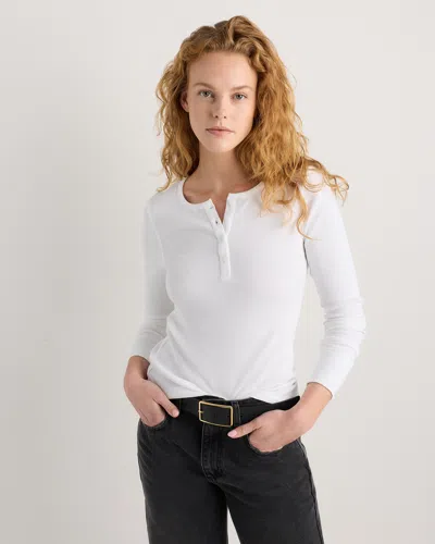 Quince Women's Micro-rib Henley Long Sleeve T-shirt In White