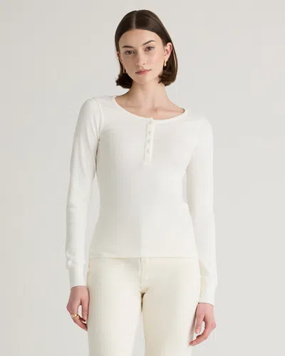 Quince Women's Micro-rib Henley Long Sleeve T-shirt In White