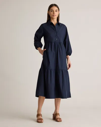 Quince Women's Poplin Midi Tunic Dress In Navy