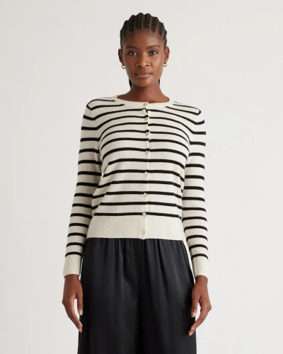 Quince Women's Mongolian Cashmere Cardigan Sweater In Ivory/black Stripe