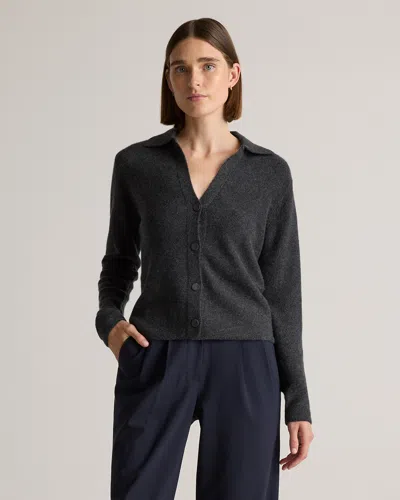 Quince Women's Mongolian Cashmere Collared Cardigan Sweater In Heather Charcoal