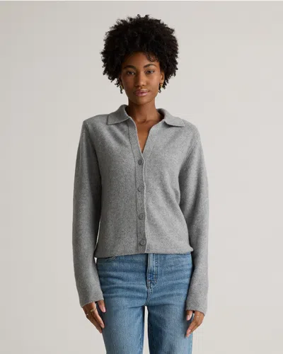 Quince Women's Mongolian Cashmere Collared Cardigan Sweater In Heather Grey