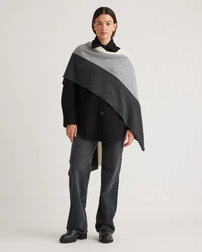 Quince Women's Mongolian Cashmere Colorblock Wrap In Charcoal/heather Grey/ivory