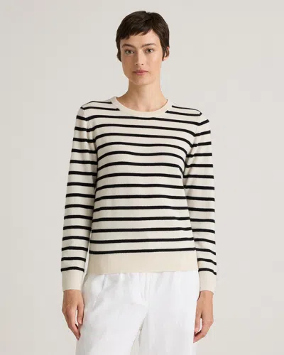 Quince Women's Mongolian Cashmere Crewneck Sweater In Ivory/black Stripe