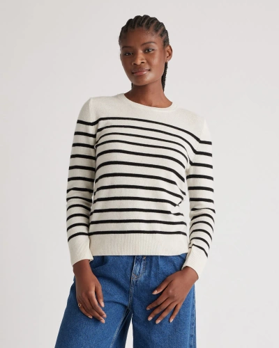 Quince Women's Mongolian Cashmere Crewneck Sweater In Ivory/black Stripe