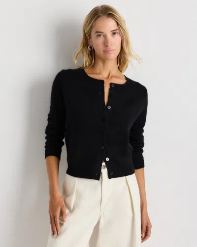 Quince Women's Mongolian Cashmere Cropped Crew Cardigan Sweater In Black