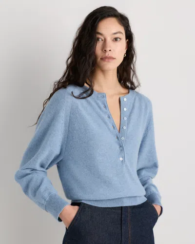 Quince Women's Mongolian Cashmere Dolman Sleeve Henley Sweater In Blue