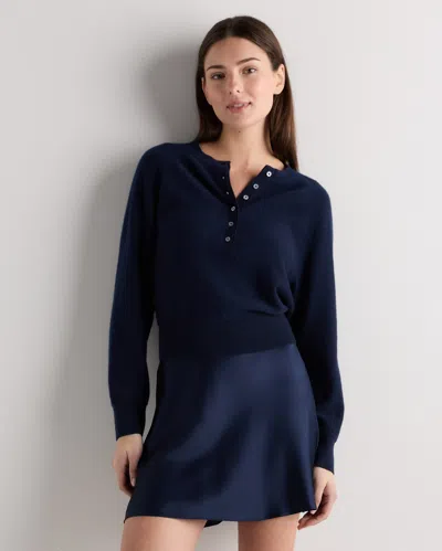 Quince Women's Mongolian Cashmere Dolman Sleeve Henley Sweater In Blue